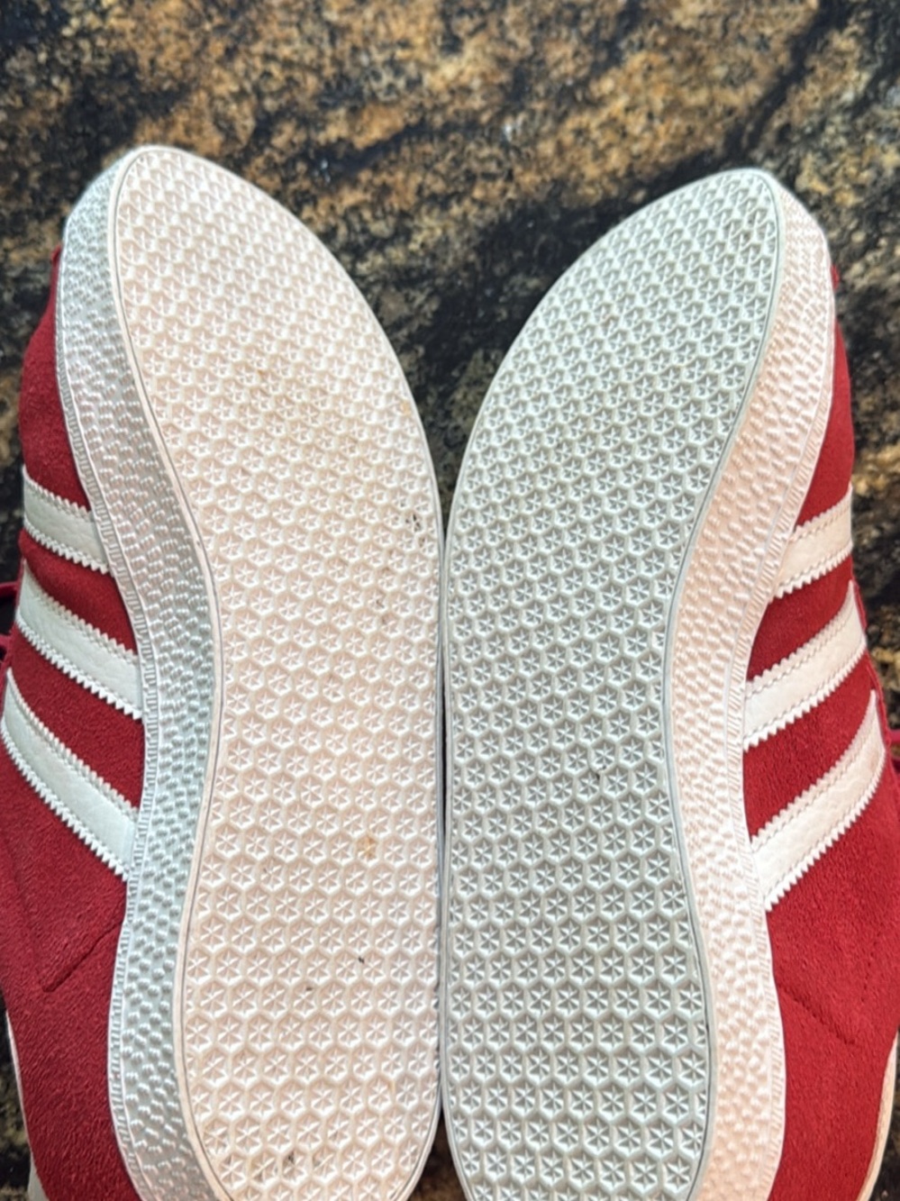 adidas Women’s Red Suede Sneakers with White Stripes - Picture 3 of 6